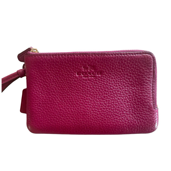 COACH Fuchsia Pebbled Leather Double Corner Zip Wristlet Bag Wallet Hang Tag - Picture 11 of 12